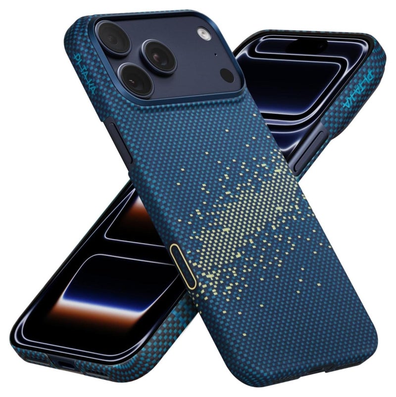 PITAKA حافظة بيتاكا لجهاز آيفون 17 برو 6.3" مع زر التحكم في الكاميرا، متوافقة مع ماج سيف، حافظة فائقة النحافة مع شعور بدون حافظة، مصنوعة من ألياف الأراميد 1500D، مجرة درب التبانة - Image 1