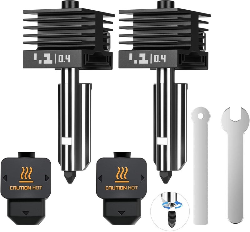 UniTak3D 2 x H2D Combo Quick Swap Hotend 0.4 mm Hardened Steel Nozzle High Temperature Extruder Print Head with Silicone Cover Compatible with Bambu Lab H2D Combo/A1/A1 Mini 3D Printers - Image 1