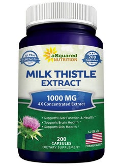 Milk Thistle Supplement 1000Mg 200 Capsules Max Strength 4X Concentrated Extract 4:1 Milk Thistle Seed Powder Herb Pills 1000 Mg Silymarin Extract For Liver Support Cleanse Detox & Pure Health