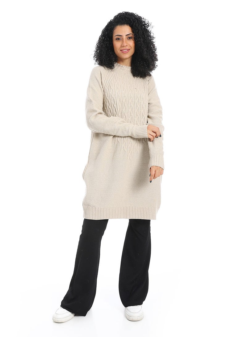 سيزار بلوفر صوف حريمي سادة طويل مزود بتصميمات متعددة - Image 1