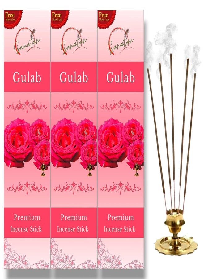 Soul Sanatan Rose Incense 240 Agarbatti Sticks Free Matchbox | Premium Natural Ayurvedic Aroma | Pack of 3 (450 Grams) | for Puja, Havan, Meditation, Yoga (Gulab) - Image 1