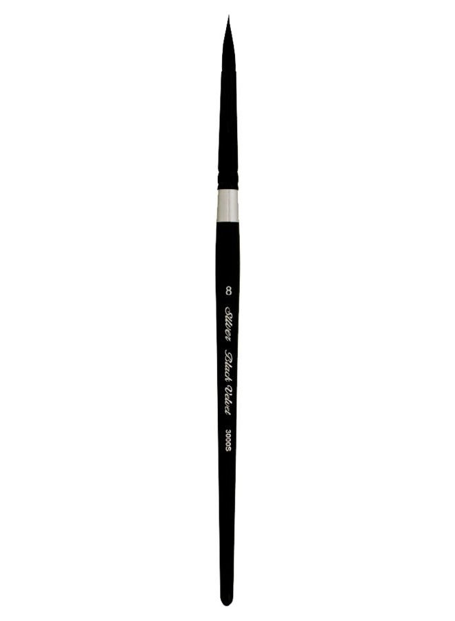 Silver Brush Limited 3000S-8 Black Velvet Round Paintbrush for Watercolor, Gouache, Inks, & Dyes, Size 8, Short Handle  - Image 1