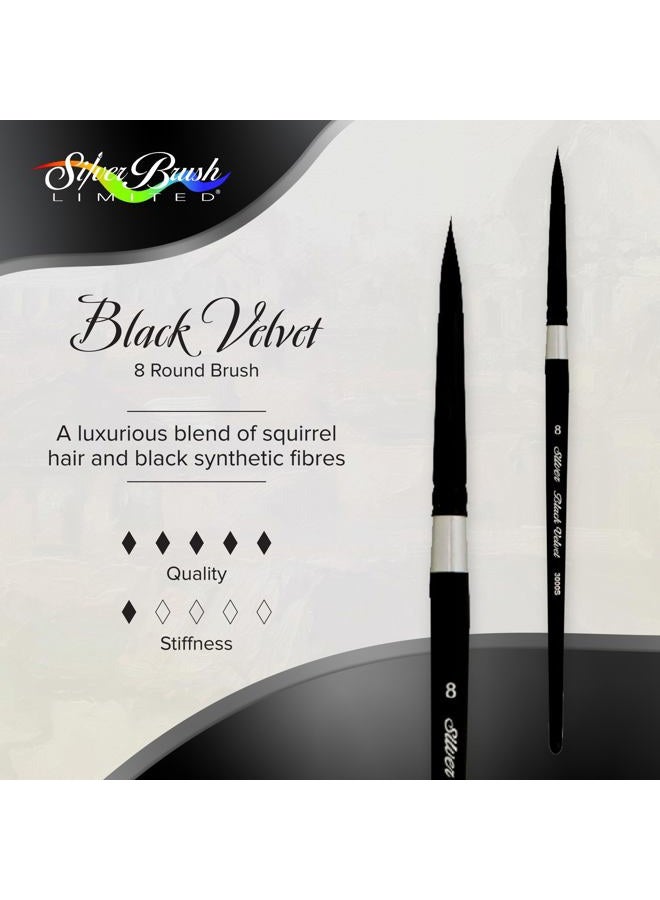 Silver Brush Limited 3000S-8 Black Velvet Round Paintbrush for Watercolor, Gouache, Inks, & Dyes, Size 8, Short Handle  - Image 2