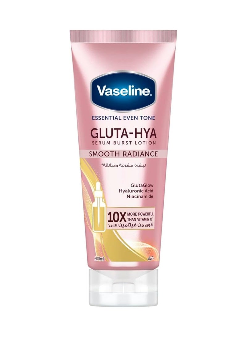 Vaseline Essential Even Tone Body Lotion Smooth Radiance, Gluta-Hya Serum Burst, 10X More Powerful than Vitamin C, Deeply Moisturising, 200ml - Image 1