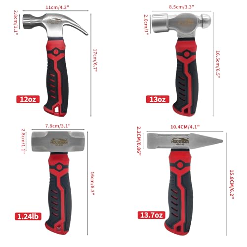 HOUSERAN 4-Piece Small Hammer Set, 8oz Ball Peen, Claw, Sledge, Cross Peen, Mechanic Hammer Mini Mallet Tool for Craft - Image 2