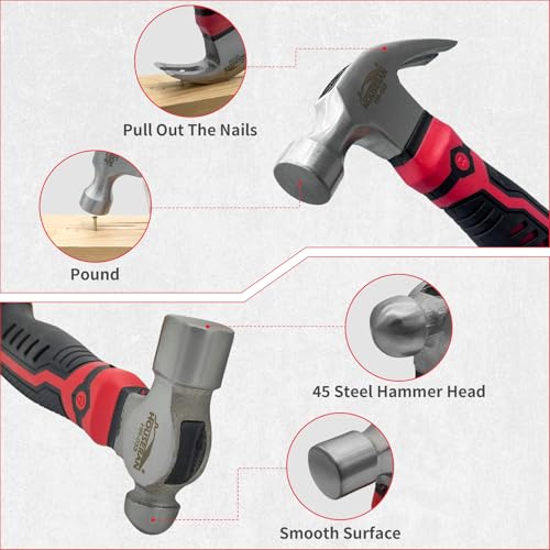 HOUSERAN 4-Piece Small Hammer Set, 8oz Ball Peen, Claw, Sledge, Cross Peen, Mechanic Hammer Mini Mallet Tool for Craft - Image 5