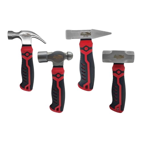 HOUSERAN 4-Piece Small Hammer Set, 8oz Ball Peen, Claw, Sledge, Cross Peen, Mechanic Hammer Mini Mallet Tool for Craft - Image 1