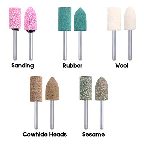 Keadic مجموعة كيديك من 100 قطعة من رؤوس حجر الطحن الدوارة، عجلة تلميع مصنوعة من الصوف لأداة دريمل، رؤوس حجر الطحن المثبتة على عمود، مجموعة رؤوس شحذ الحجر المثبتة على عمود للتلميع - Image 4