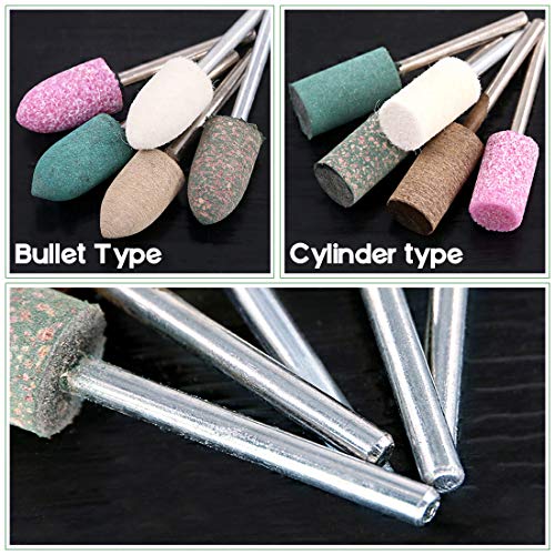 Keadic مجموعة كيديك من 100 قطعة من رؤوس حجر الطحن الدوارة، عجلة تلميع مصنوعة من الصوف لأداة دريمل، رؤوس حجر الطحن المثبتة على عمود، مجموعة رؤوس شحذ الحجر المثبتة على عمود للتلميع - Image 3