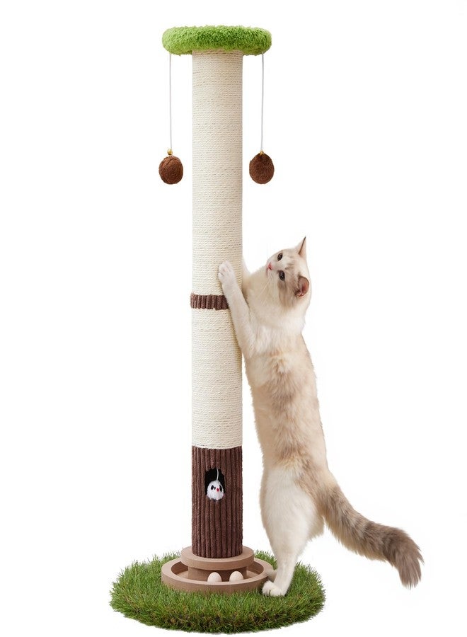 Woochpet 34inches Tall Cat Scratching Post with Cat Ball Track Toy Heavy Duty and Thicker Large Diameter Natural Sisal Cat Scratcher Post for Indoor Cats Protect Your Furniture - Image 1