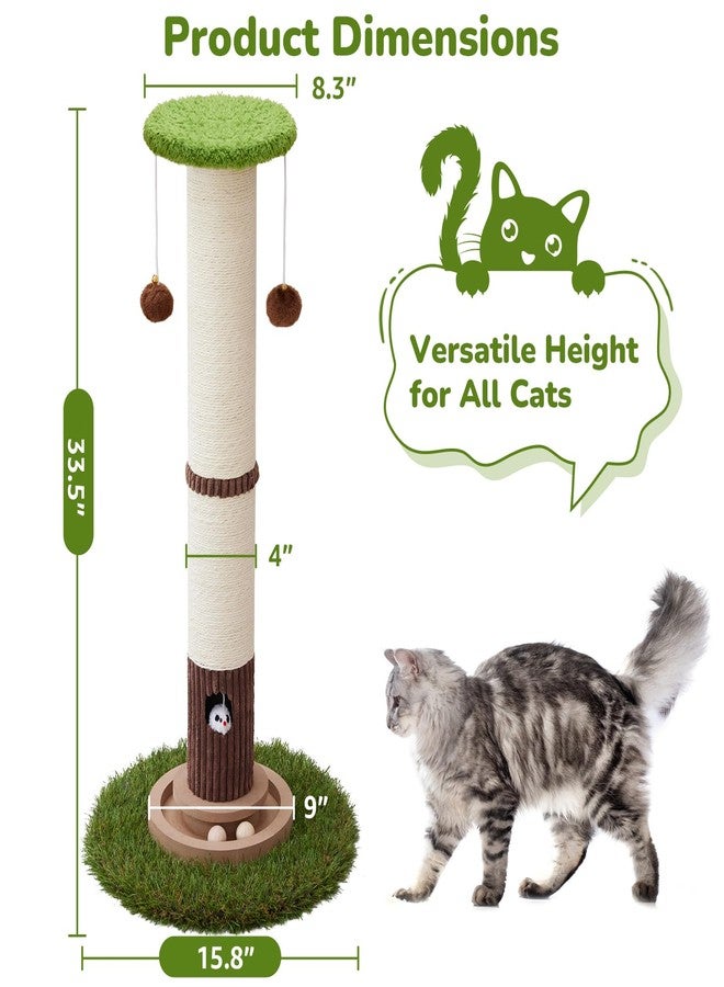 Woochpet 34inches Tall Cat Scratching Post with Cat Ball Track Toy Heavy Duty and Thicker Large Diameter Natural Sisal Cat Scratcher Post for Indoor Cats Protect Your Furniture - Image 2