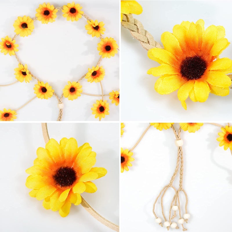 Sucrain 2pcs Flower Hippie Headband Floral Crown Summer Sunflower Hair Accessories for 70 s Bohemian Costumes Style for Women - Image 3