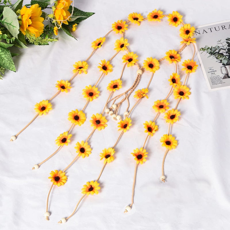 Sucrain 2pcs Flower Hippie Headband Floral Crown Summer Sunflower Hair Accessories for 70 s Bohemian Costumes Style for Women - Image 5
