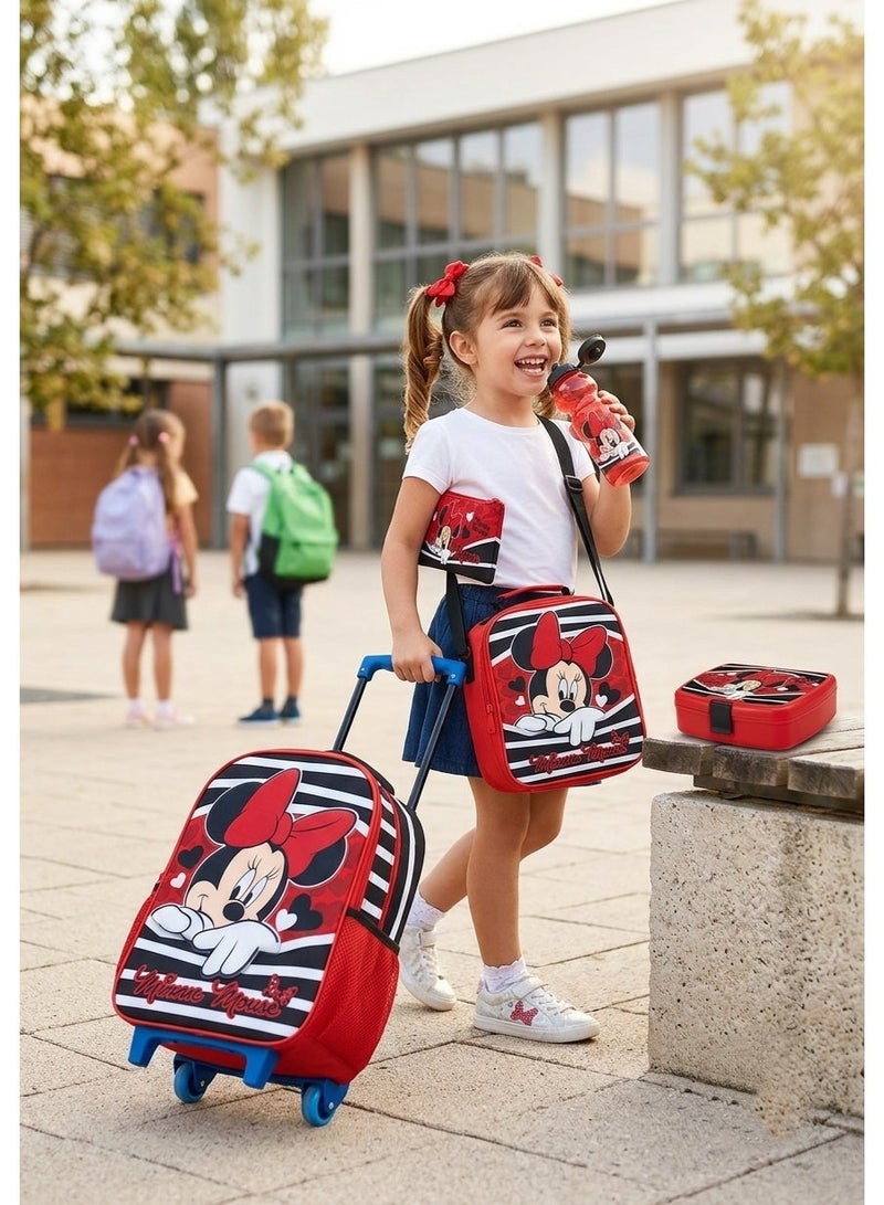 Minnie Mouse Stylish Minnie Mouse school set for girls – 5-piece back-to-school collection with wheels including a rolling bag, lunch bag, pencil case, water bottle, and lunch box – trendy red and black design with practical storage spaces for everyday use - Image 2