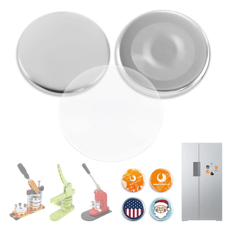 BEAMNOVA 100 Sets 58mm / 2.28 in (Approx. 2-1/4 inch) Button Magnet Supplies for Button Maker Machine, Round Metal Pin Maker Blanks, for DIY Crafts, Gifts, Market Booths (Machine NOT Included) - Image 1