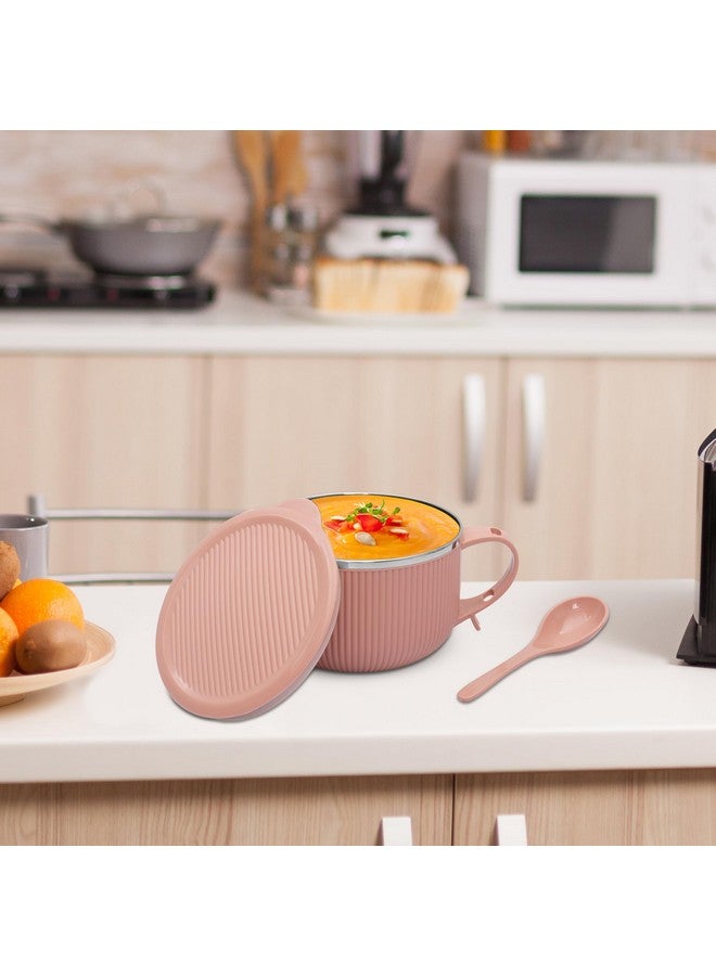 JAYPEE PLUS وعاء وجبة جايبي بلس من الفولاذ المقاوم للصدأ مع غطاء وملعقة لوجبة الإفطار اليومية، بوهة، كورن فليكس، حبوب، مناسب كهدية عيد ميلاد للبنات والأولاد، 900 مل، وردي - Image 2