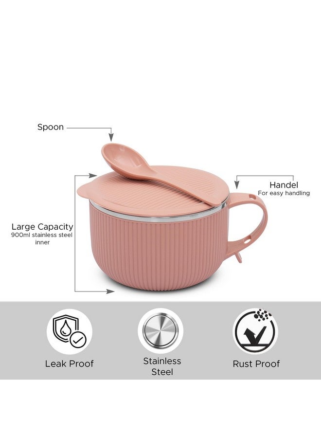 JAYPEE PLUS وعاء وجبة جايبي بلس من الفولاذ المقاوم للصدأ مع غطاء وملعقة لوجبة الإفطار اليومية، بوهة، كورن فليكس، حبوب، مناسب كهدية عيد ميلاد للبنات والأولاد، 900 مل، وردي - Image 5