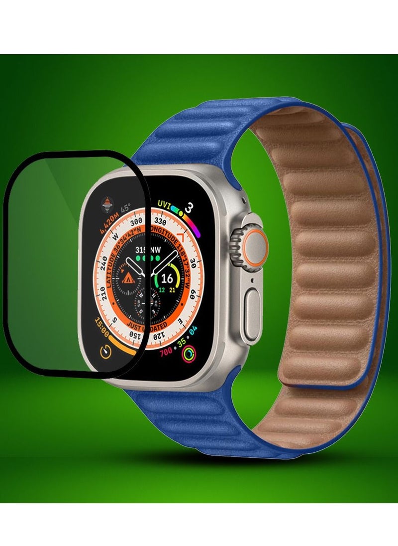 CATANES 2 Packs For Apple Watch Band 49mm Leather Link Strap Magnetic Loop Bracelet and 3D Screen Protector Blue  - Image 2