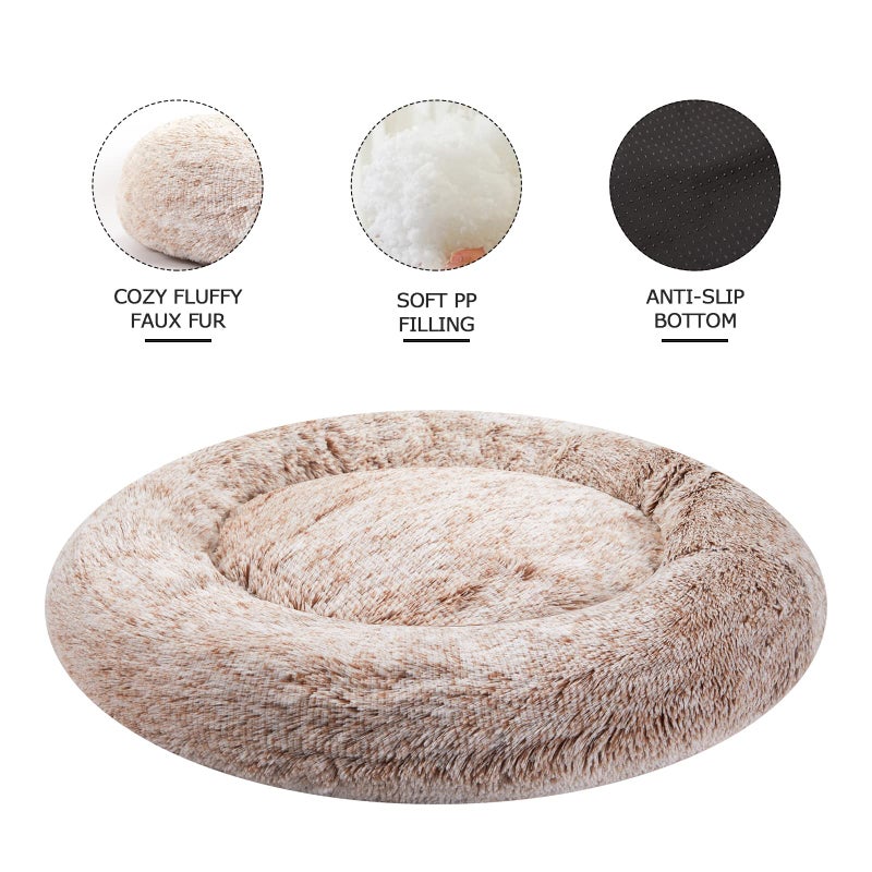 Bedfolks Calming Donut Dog Bed, 36 Inches Round Fluffy for Large Dogs, Anti-Anxiety Plush, Machine Washable (Brown, Large) - Image 3