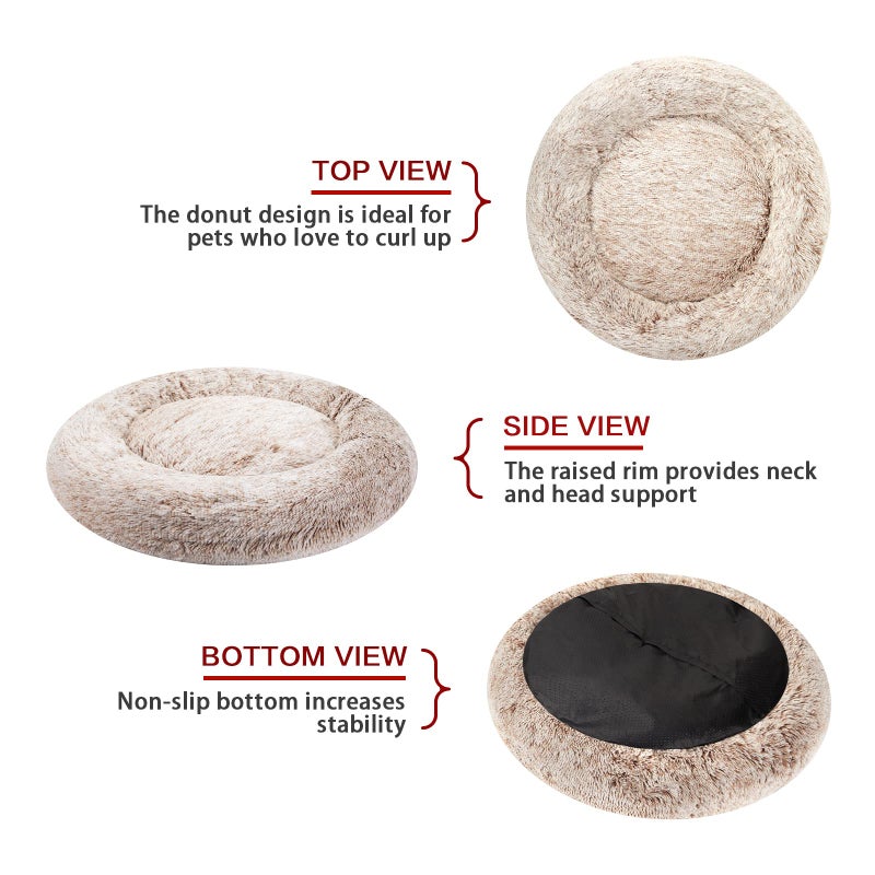 Bedfolks Calming Donut Dog Bed, 36 Inches Round Fluffy for Large Dogs, Anti-Anxiety Plush, Machine Washable (Brown, Large) - Image 4