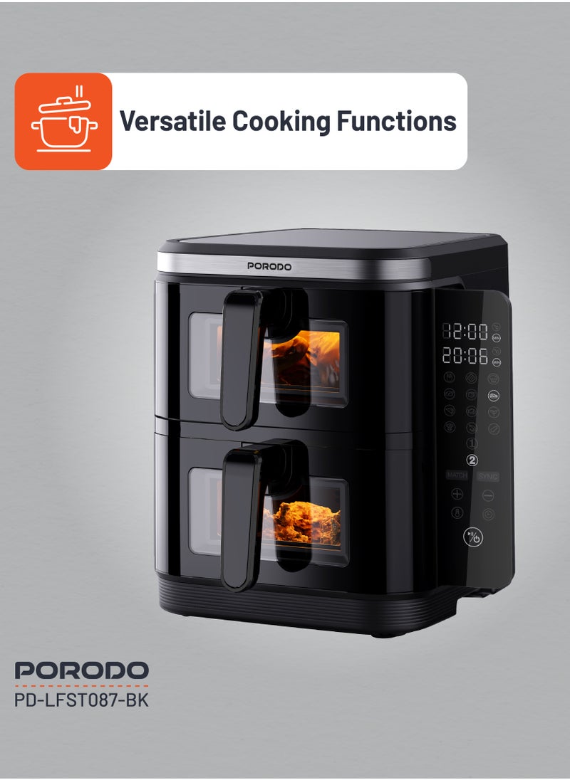 porodo - 11L Air Fryer Double Stack 5.5L+5.5L Capacity 2800W with Info Display & Touch Panel / 12 Presets / Versatile Cooking Functions / High-Efficiency Cooking / Healthier meals - Black - Image 1