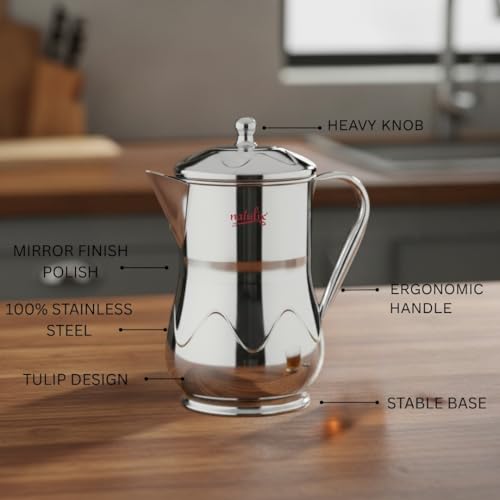 Natulix Stainless Steel Jug - 2 LTR, Durable & Elegant Beverage Jug for Serving Water, Juices, Lemonade and Other Drinks, Ideal for Daily Use, Parties & Special Occasions, Silver (Tulip Spiral) - Image 4