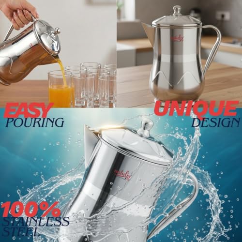 Natulix Stainless Steel Jug - 2 LTR, Durable & Elegant Beverage Jug for Serving Water, Juices, Lemonade and Other Drinks, Ideal for Daily Use, Parties & Special Occasions, Silver (Tulip Spiral) - Image 5