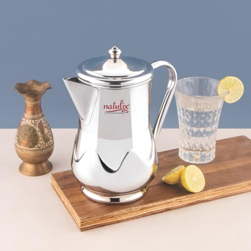 Natulix Stainless Steel Jug - 2 LTR, Durable & Elegant Beverage Jug for Serving Water, Juices, Lemonade and Other Drinks, Ideal for Daily Use, Parties & Special Occasions, Silver (Tulip Spiral) - Image 2