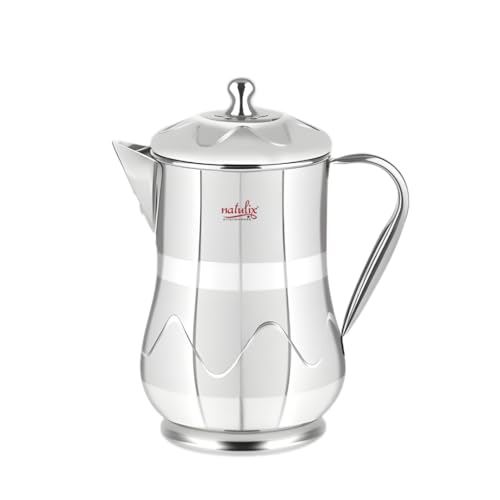 Natulix Stainless Steel Jug - 2 LTR, Durable & Elegant Beverage Jug for Serving Water, Juices, Lemonade and Other Drinks, Ideal for Daily Use, Parties & Special Occasions, Silver (Tulip Spiral) - Image 1