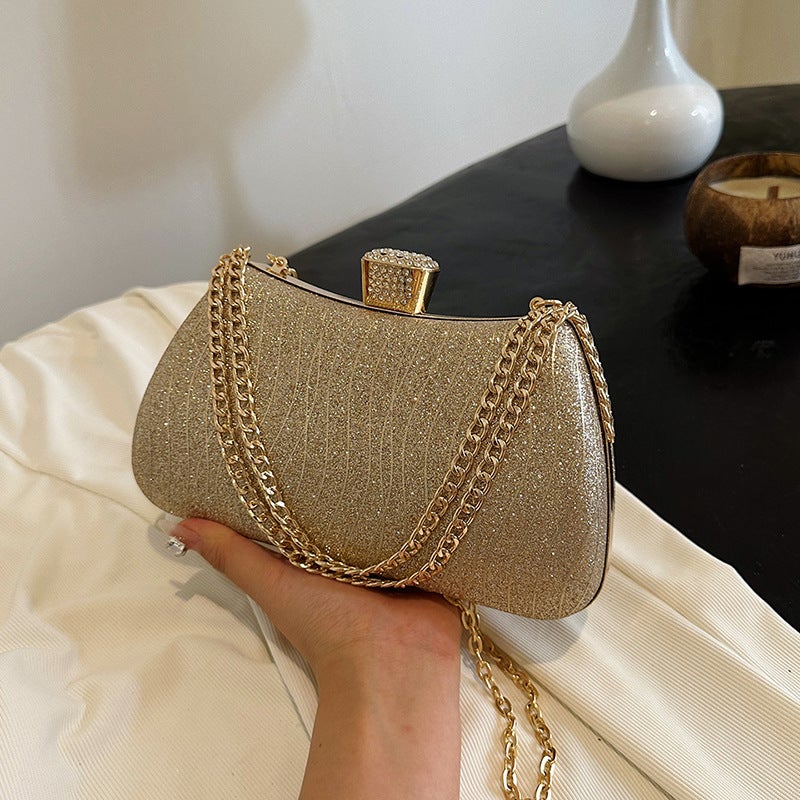 New Trendyy Texture Exquisite Chain Simple Evening Bag Lock Buckle Satchel Shoulder Crossbody Women'S Bag - Image 4