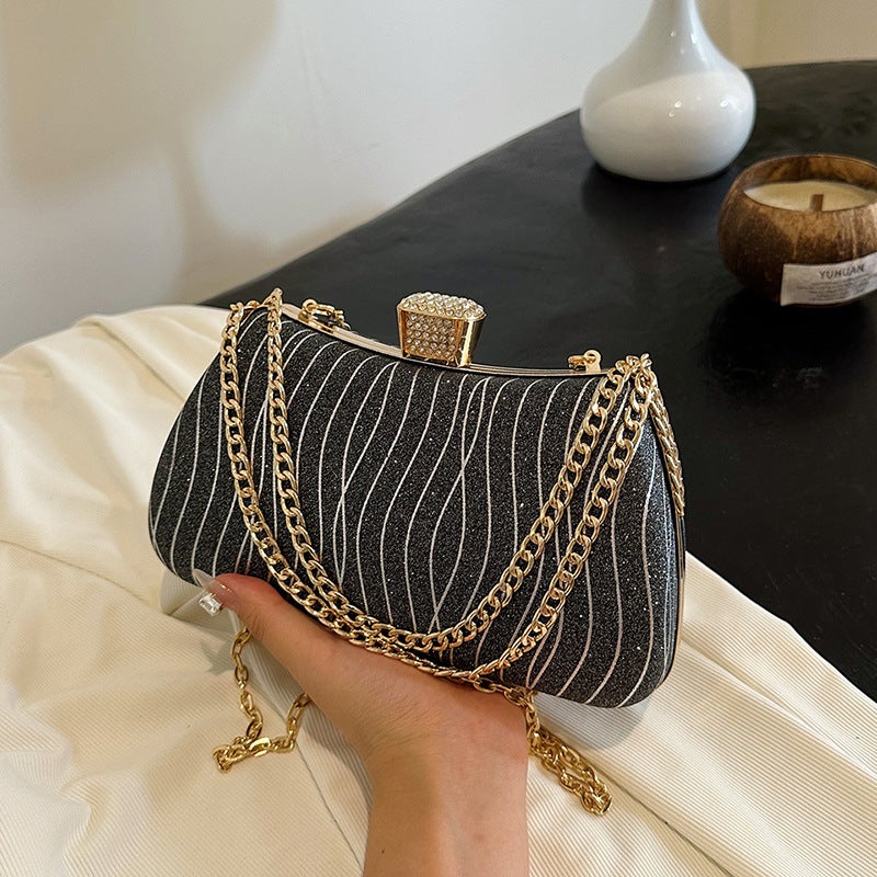 New Trendyy Texture Exquisite Chain Simple Evening Bag Lock Buckle Satchel Shoulder Crossbody Women'S Bag - Image 3