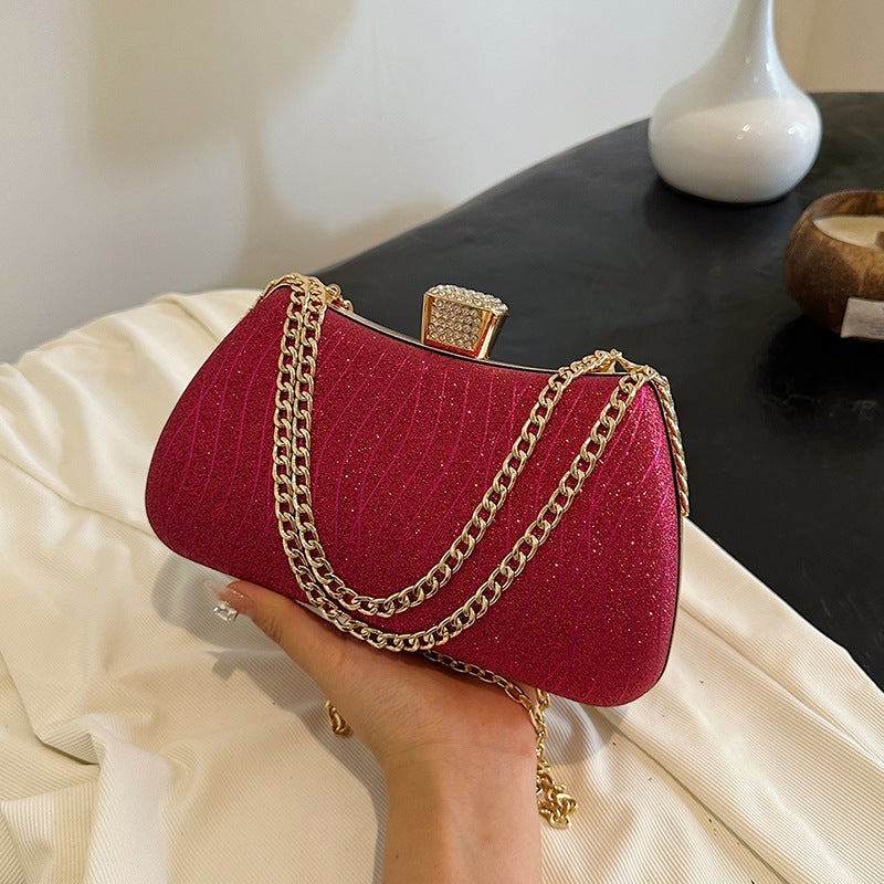 New Trendyy Texture Exquisite Chain Simple Evening Bag Lock Buckle Satchel Shoulder Crossbody Women'S Bag - Image 2
