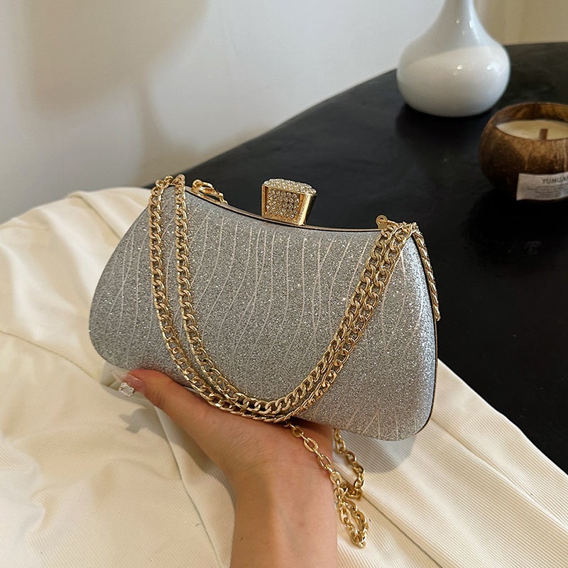 New Trendyy Texture Exquisite Chain Simple Evening Bag Lock Buckle Satchel Shoulder Crossbody Women'S Bag - Image 5