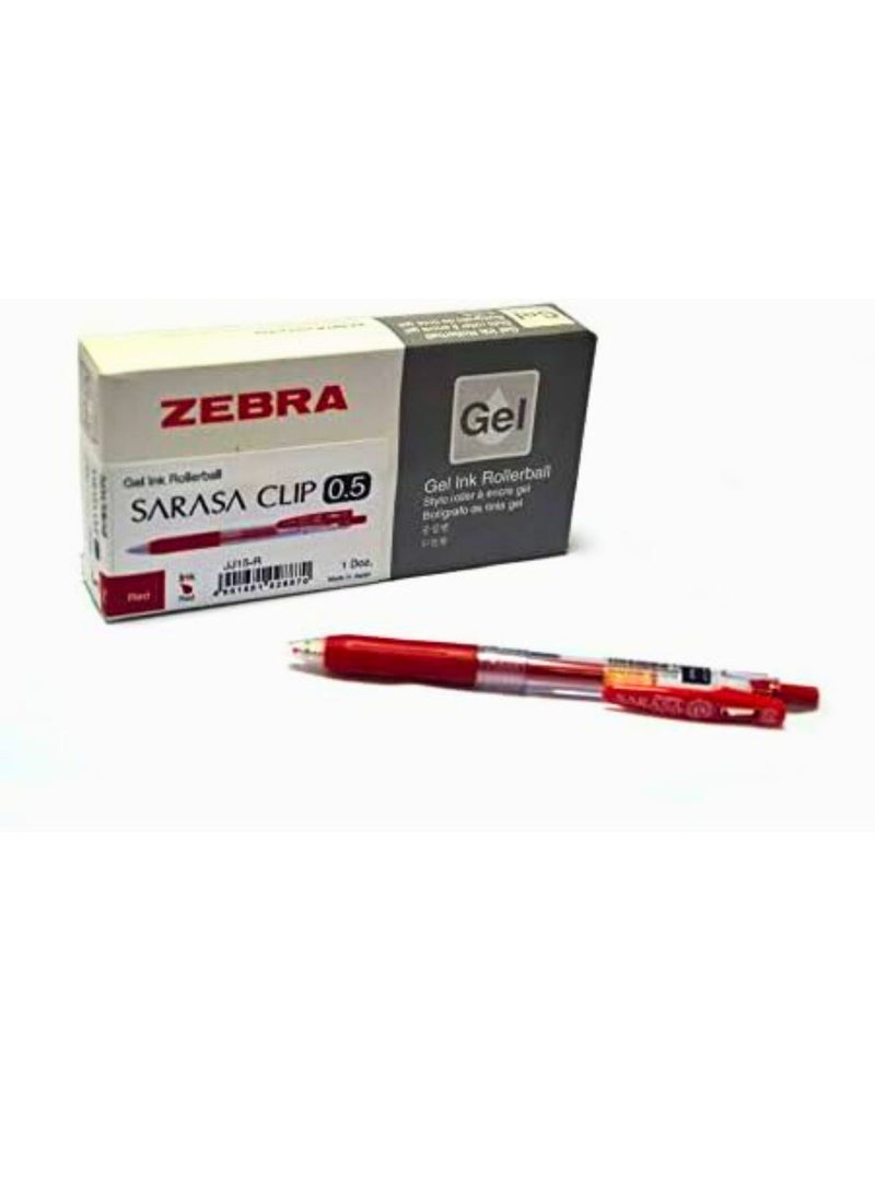 ZEBRA Sarasa Clip B-JJ15-R Gel Ballpoint Pen 0.5mm Red Pack Of 10 - Image 2
