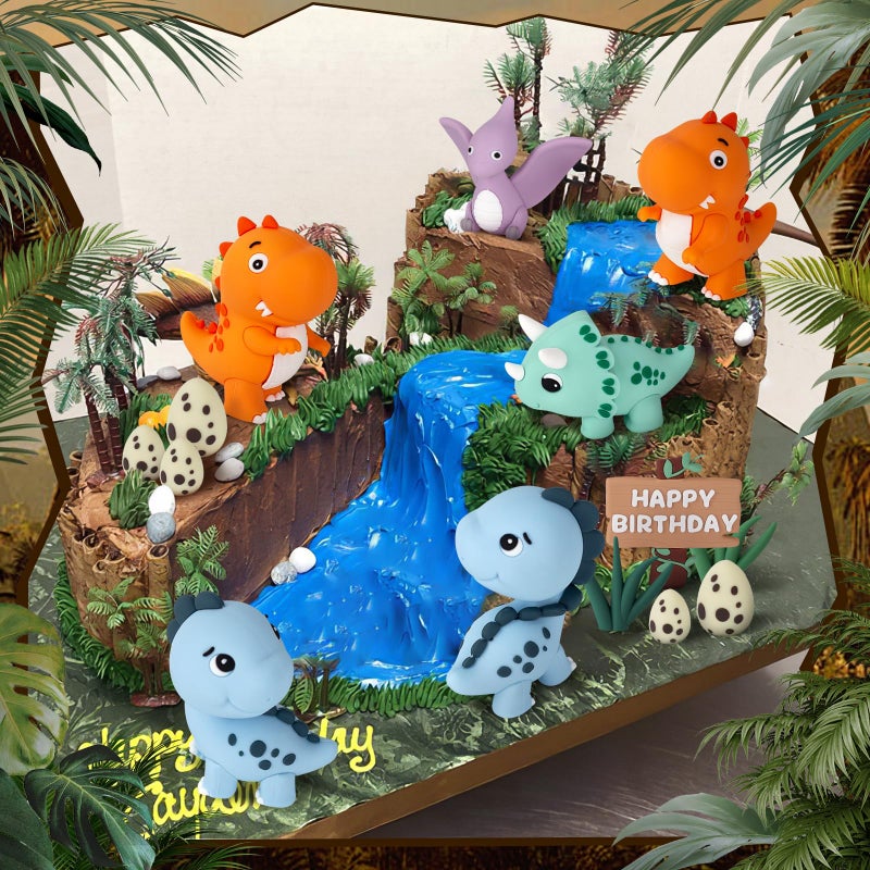 Zafena 17PCS Dinosaur Cake Topper, Dinosaur Eggs Leaves Grasses Cake Decorations with Happy Birthday Sign Cake Toppers for Birthday Party Decorations, Safari Animal Themed Party - Image 4