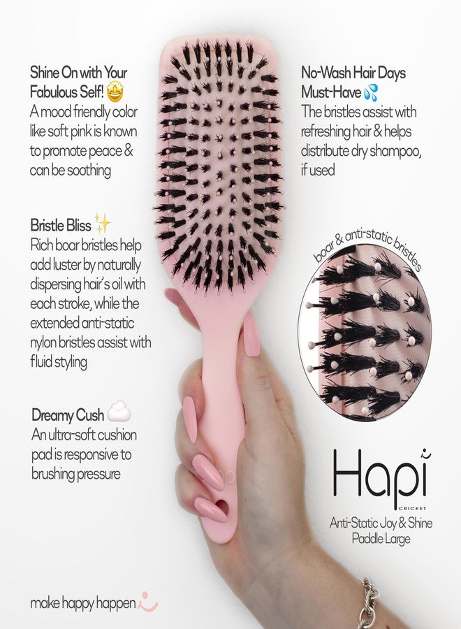 Cricket Hapi Anti-Static Joy & Shine Boar Paddle Brush - Ultra-Soft Cushion Pad, Rich, Dense Boar Flared Bristles, Detangling Hair Brush for Women, Men - Ideal for No-Wash Hair Days - Large, Soft Pink - Image 2