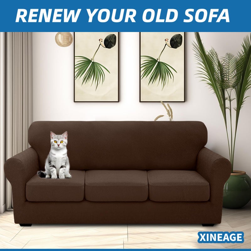 XINEAGE 2026 New 4 Pieces Couch Covers for 3 Cushion Couch Super Stretch Thick Soft Sofa Cover Anti Slip Sofa Slipcover Dogs Cats Furniture Protector (Coffee, 71"-91") - Image 3