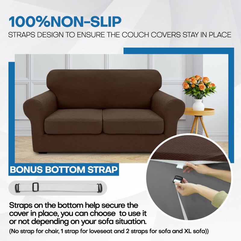 XINEAGE 2026 New 4 Pieces Couch Covers for 3 Cushion Couch Super Stretch Thick Soft Sofa Cover Anti Slip Sofa Slipcover Dogs Cats Furniture Protector (Coffee, 71"-91") - Image 5