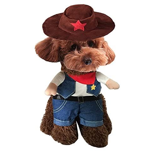 Hotumn Cowboy Dog Costume with Hat - Cat & Small Dog Halloween Costume (L) - Image 1