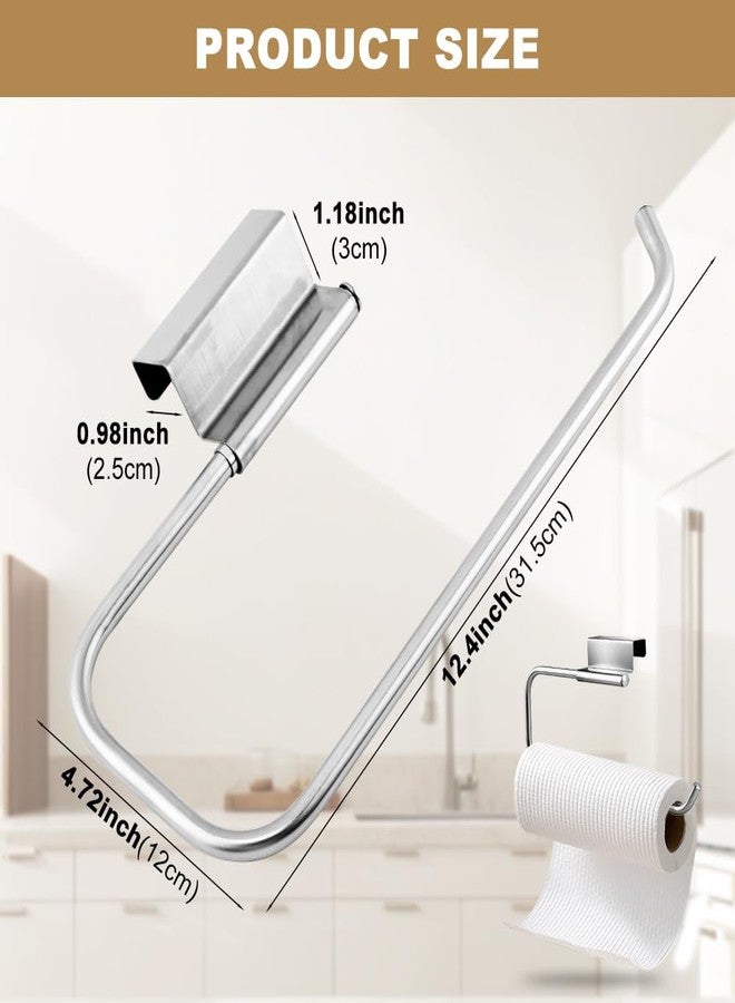 Kazheon 12.4 Inches Cabinet Door Paper Towel Holder No Drill Camper Under Sink Paper Towel Storage Kitchen Tissue Hanger for Bathroom Laundry Room(Color:Silver) - Image 2