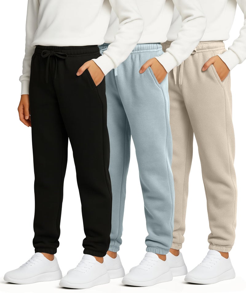 REALESSENTIALS 3 Pack: Boys Fleece Joggers Sweatpants Youth Teen Active Athletic Pajama Soft Warm Pants Pajamas Teen Gym Running Tech Sweats Casual Boys' Teens Winter Pockets Kids Drawstrings Sports-Set 5,XS(6/7) - Image 1