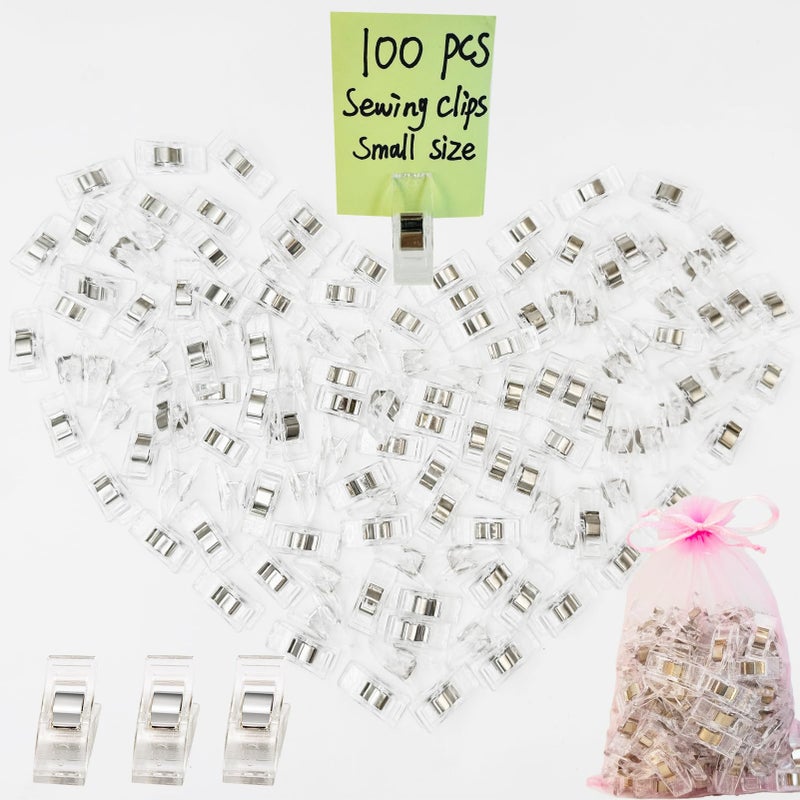 HCwelli 100 PCS Small Size Sewing Clips Clear Color Quilting Clips, Multipurpose Fabric Clips, Sewing Supplies, Crafting Tools, Photo Clips - Image 1