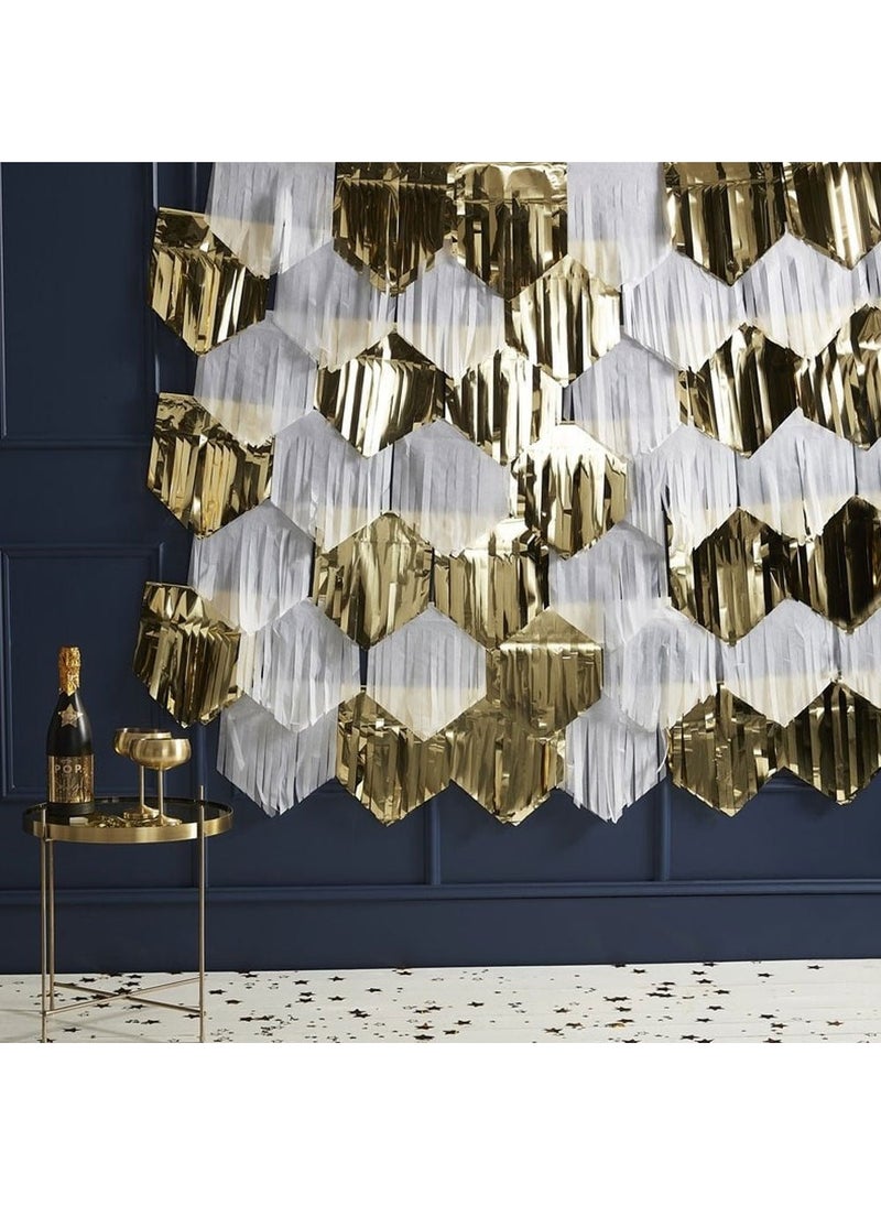 Ginger Ray Fringe Wall Backdrop Decoration Gold White Foil 200cm - Image 1