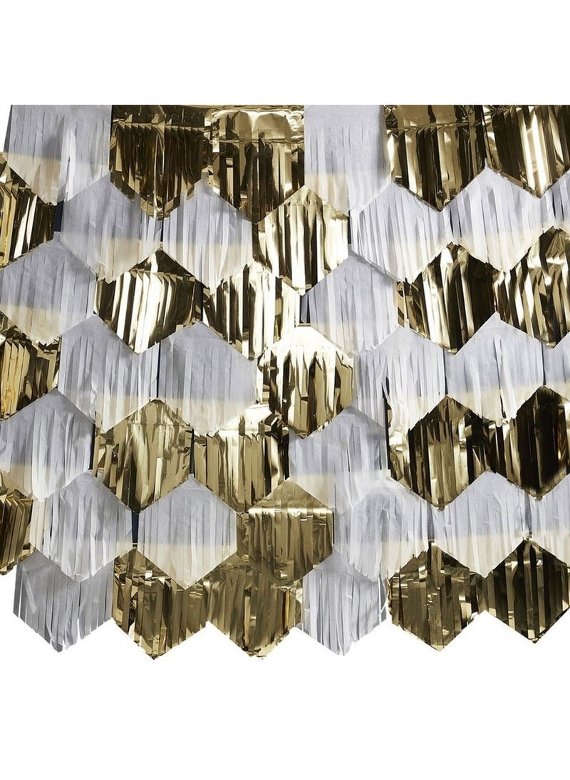 Ginger Ray Fringe Wall Backdrop Decoration Gold White Foil 200cm - Image 2