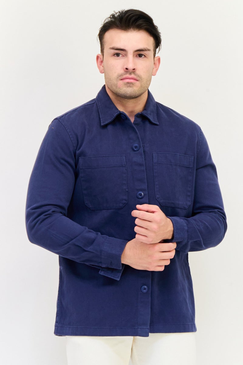 Celio قميص جينز رجالي بأكمام طويلة وقصة عادية، مزخرف، لون كحلي - Image 1