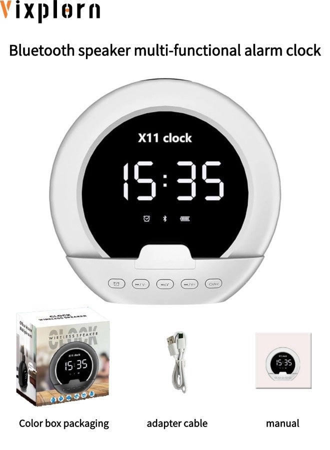 Vixplorn Wireless Bluetooth speaker with digital alarm clock and mirror display | Portable 5W speaker with built-in thermometer, HD calling, USB-C charging, phone/pen holder, and LED time display; suitable for bedroom, study, and travel. - Image 1