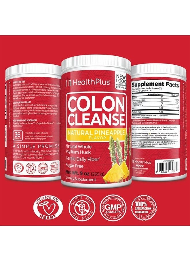 Health Plus Colon Cleanse - Natural Daily Fiber - No Artifical Flavors, Natural Sweetener, Gluten Free, Detox, Heart Healthy, Pineapple Flavor (9 Ounces, 36 Servings)  - Image 2
