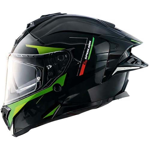 AXOR Brutale Kryptic Dual Spoiler Helmet – Aerodynamic Full Face Design | Certified (ISI, DOT, ECE) | Premium Safety & Comfort- Black Green, Size:L - Image 1