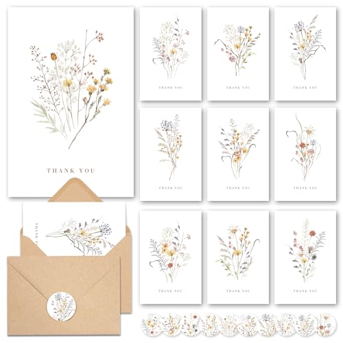 AUDREE Wildflower Thank You Cards with Envelopes (20 pack 4"x6") - Floral Thank You Cards with Adhesive Envelope & Matching Stickers - Gifts for Birthday, Wedding, Bridal Showers, Baby Showers - Image 1