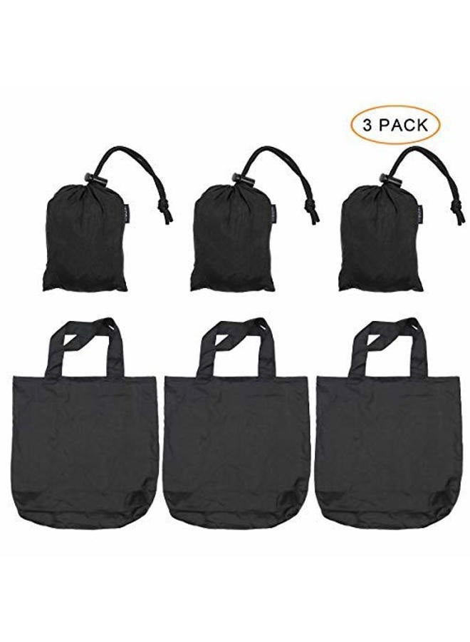 Browint Reusable Grocery Bags Set of 3, Parachute Nylon Shopping Bags Folded into Attached Pouch, Heavy Duty Tote Bags, Max. Hold 110 lbs, Washable Lightweight Extra Large 19"x 19"